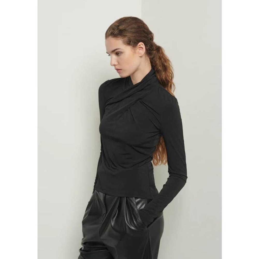 10 Crosby Derek Lam Black Draped Long-Sleeve Jersey Top